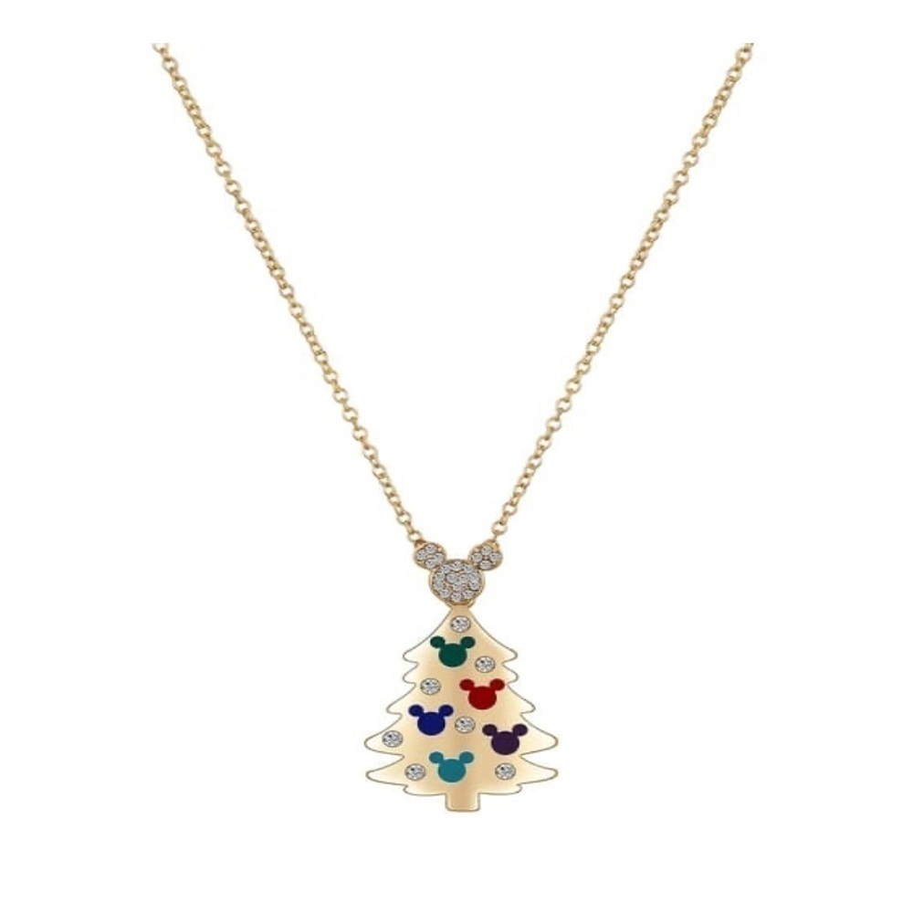 🆕DISNEY Crystal Mickey Mouse Christmas Tree Necklace Goldtone